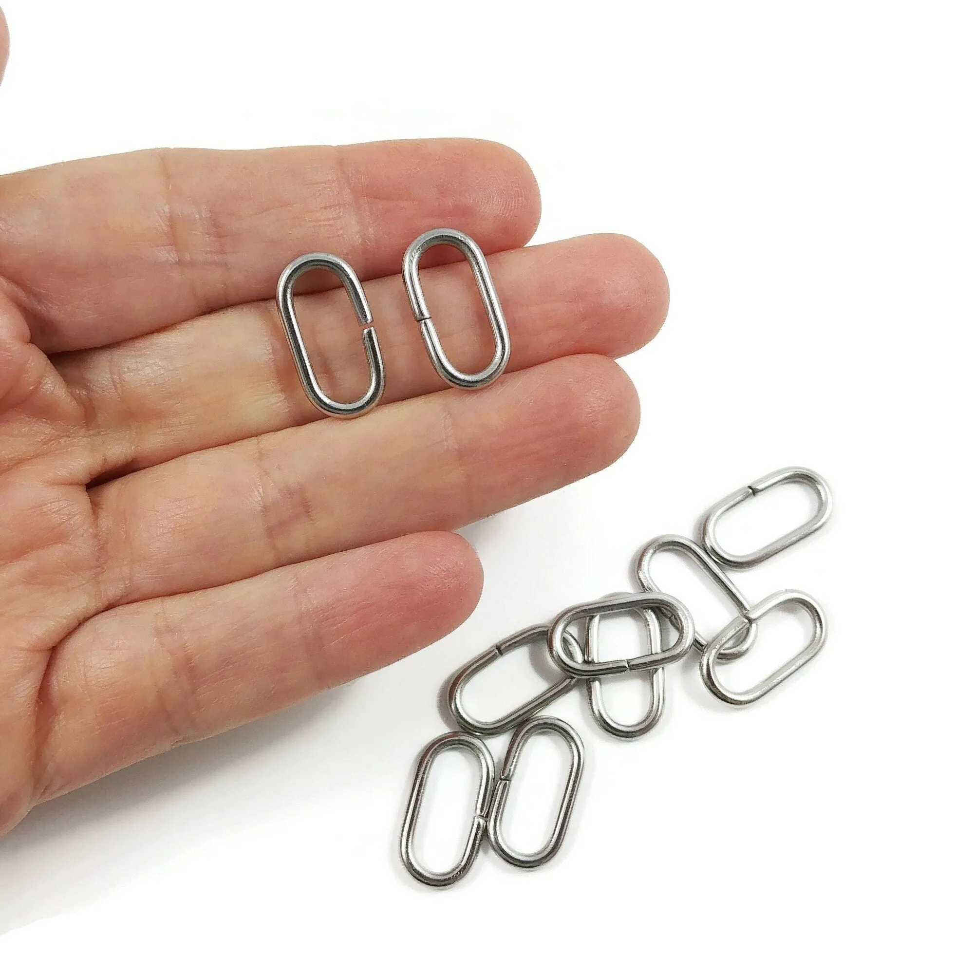 10 Large oval jump rings, stainless steel open jumprings, 12 gauge