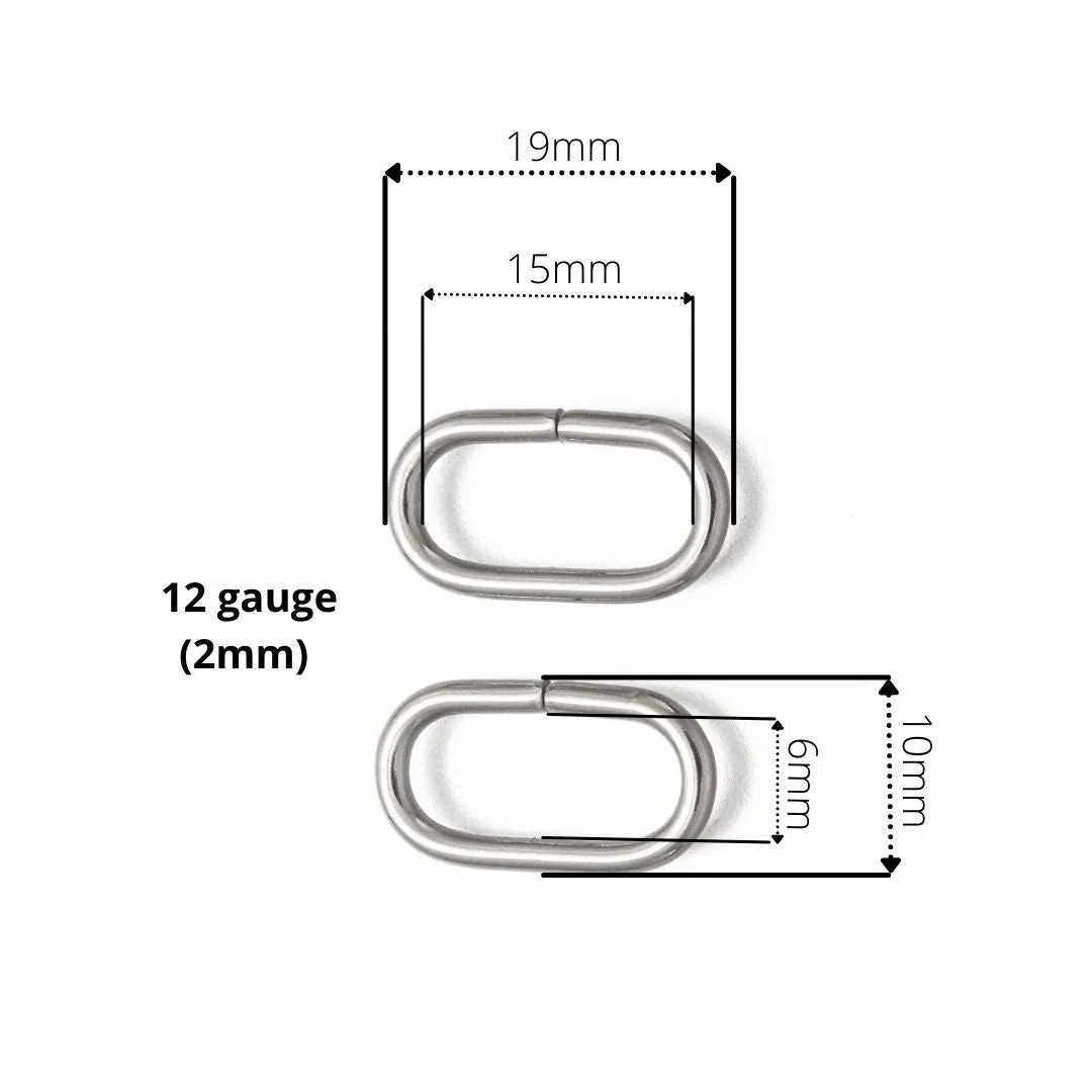 10 Large oval jump rings, stainless steel open jumprings, 12 gauge
