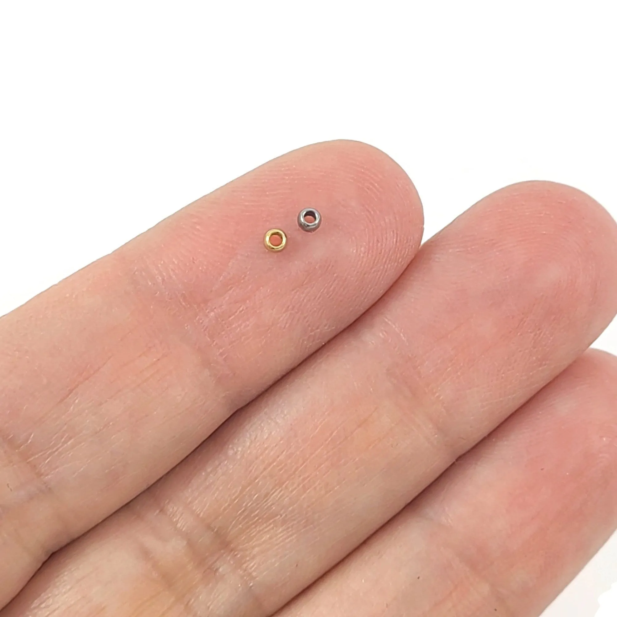 10 Surgical stainless steel crimp beads, Gold silver rondelle