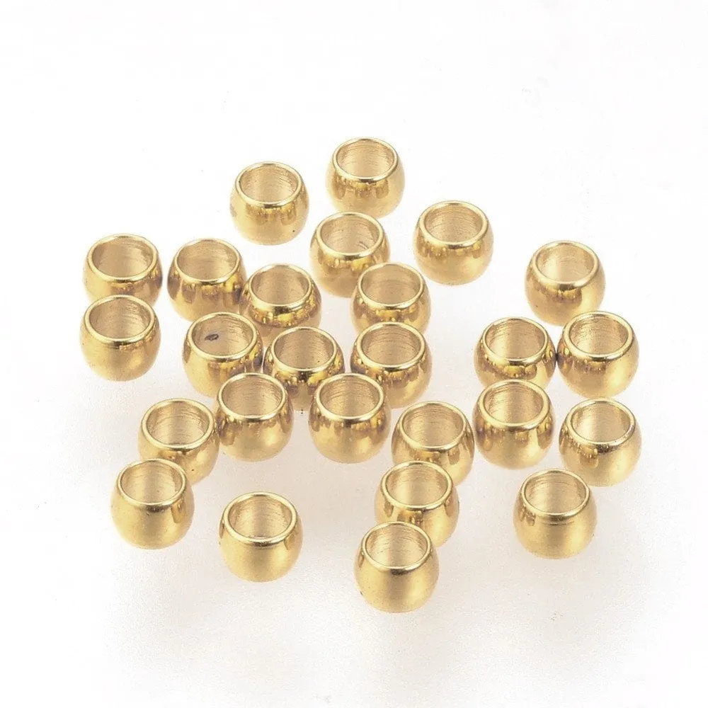 10 Surgical stainless steel crimp beads, Gold silver rondelle