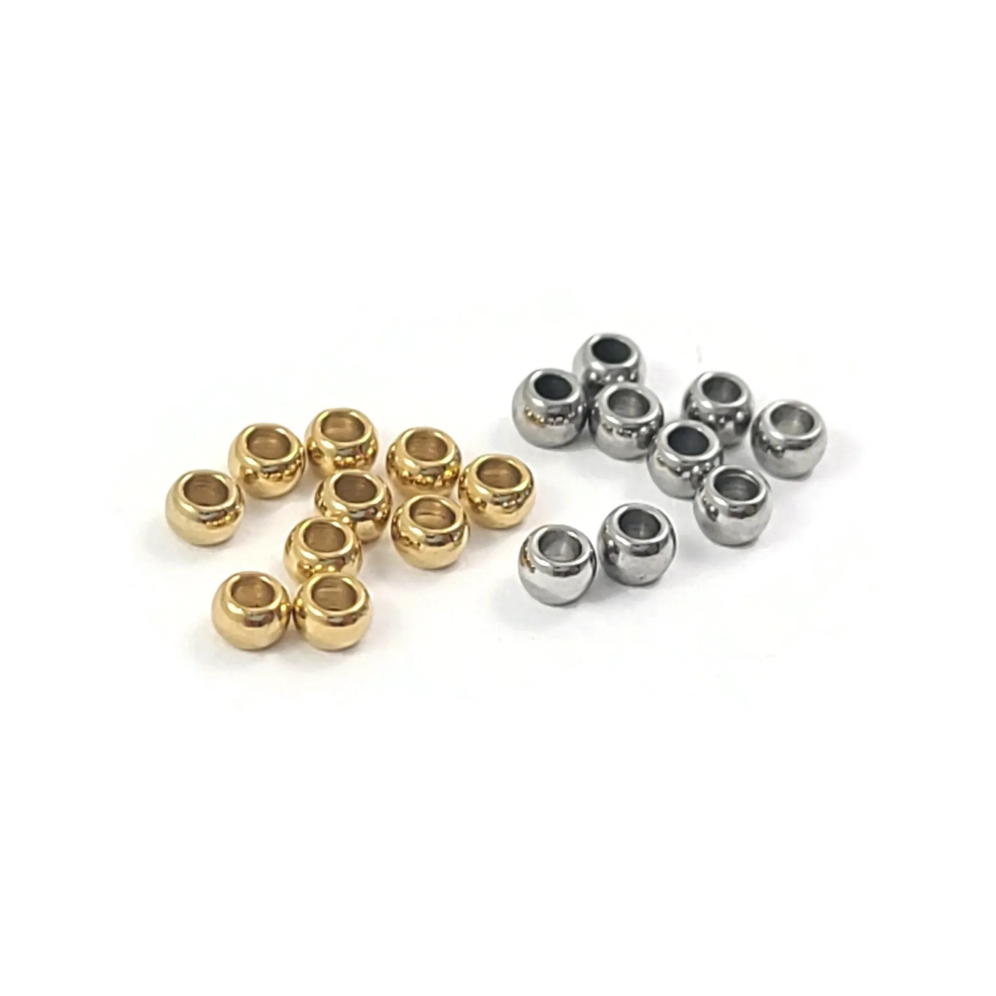 10 Surgical stainless steel crimp beads, Gold silver rondelle