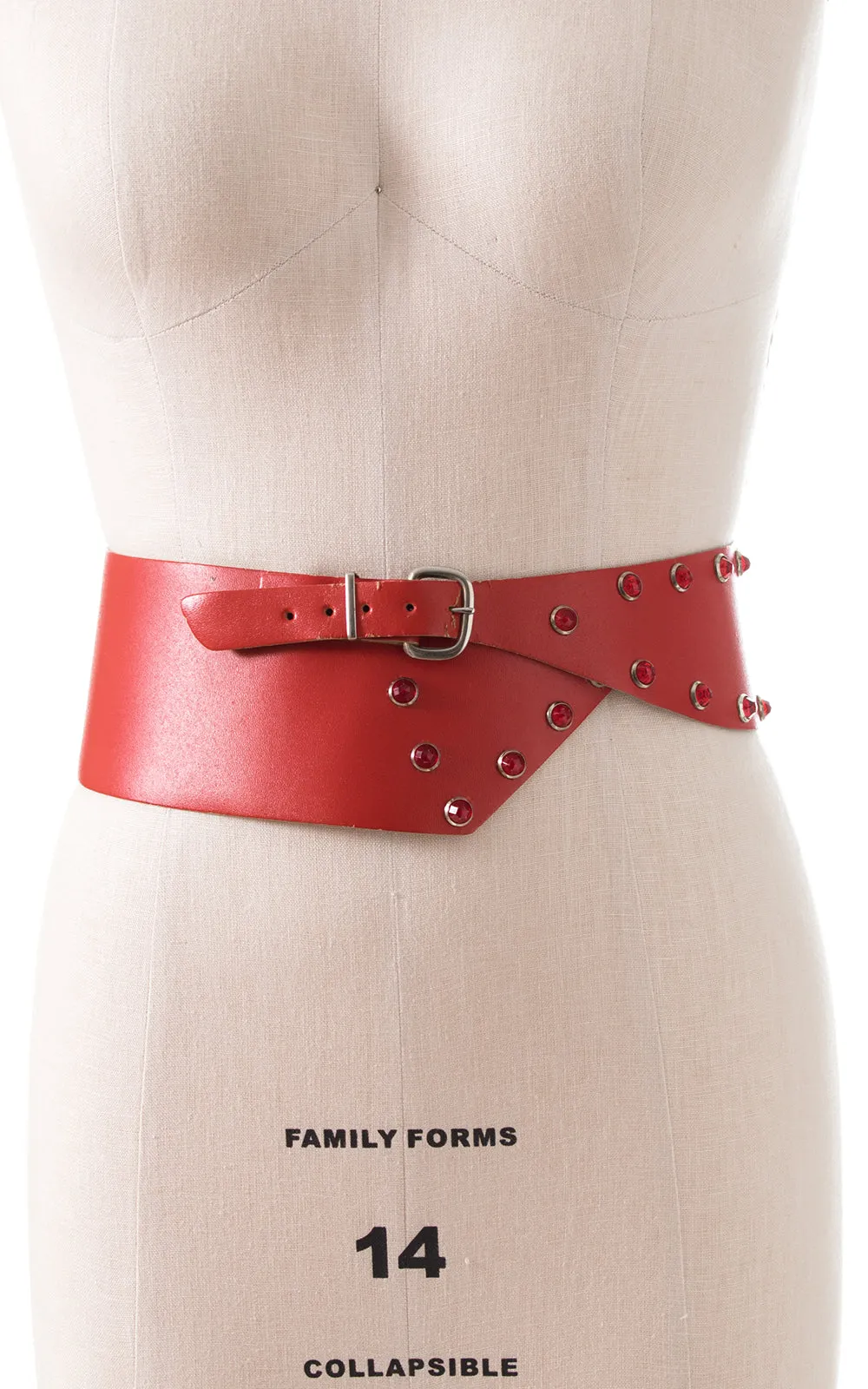 1960s Red Rhinestone Vinyl Extra-Wide Cinch Belt | large/x-large
