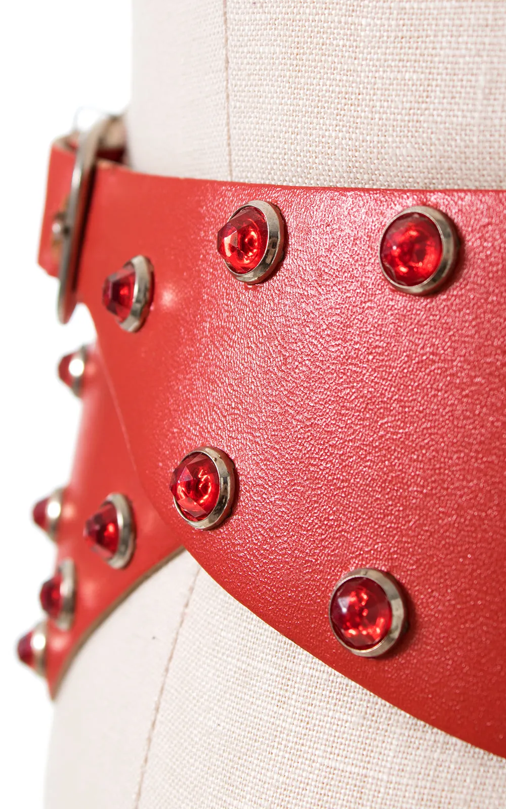 1960s Red Rhinestone Vinyl Extra-Wide Cinch Belt | large/x-large
