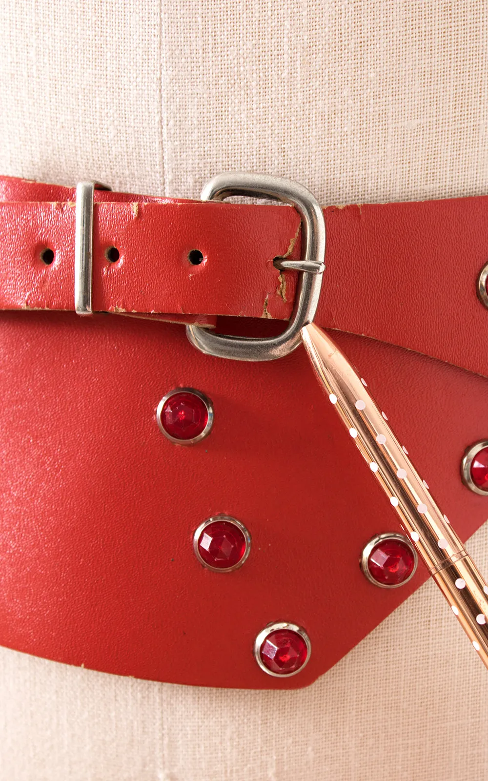 1960s Red Rhinestone Vinyl Extra-Wide Cinch Belt | large/x-large