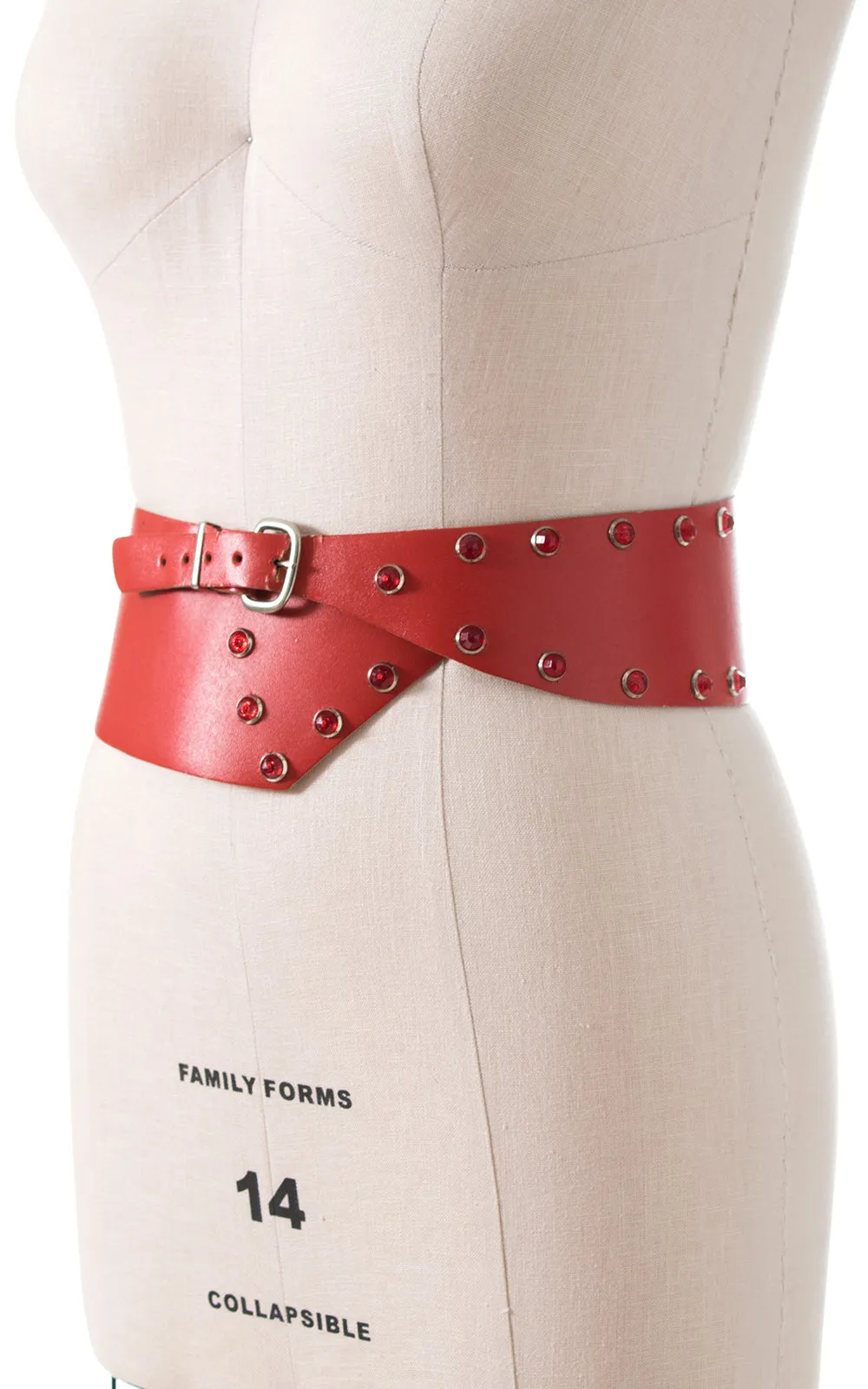 1960s Red Rhinestone Vinyl Extra-Wide Cinch Belt | large/x-large
