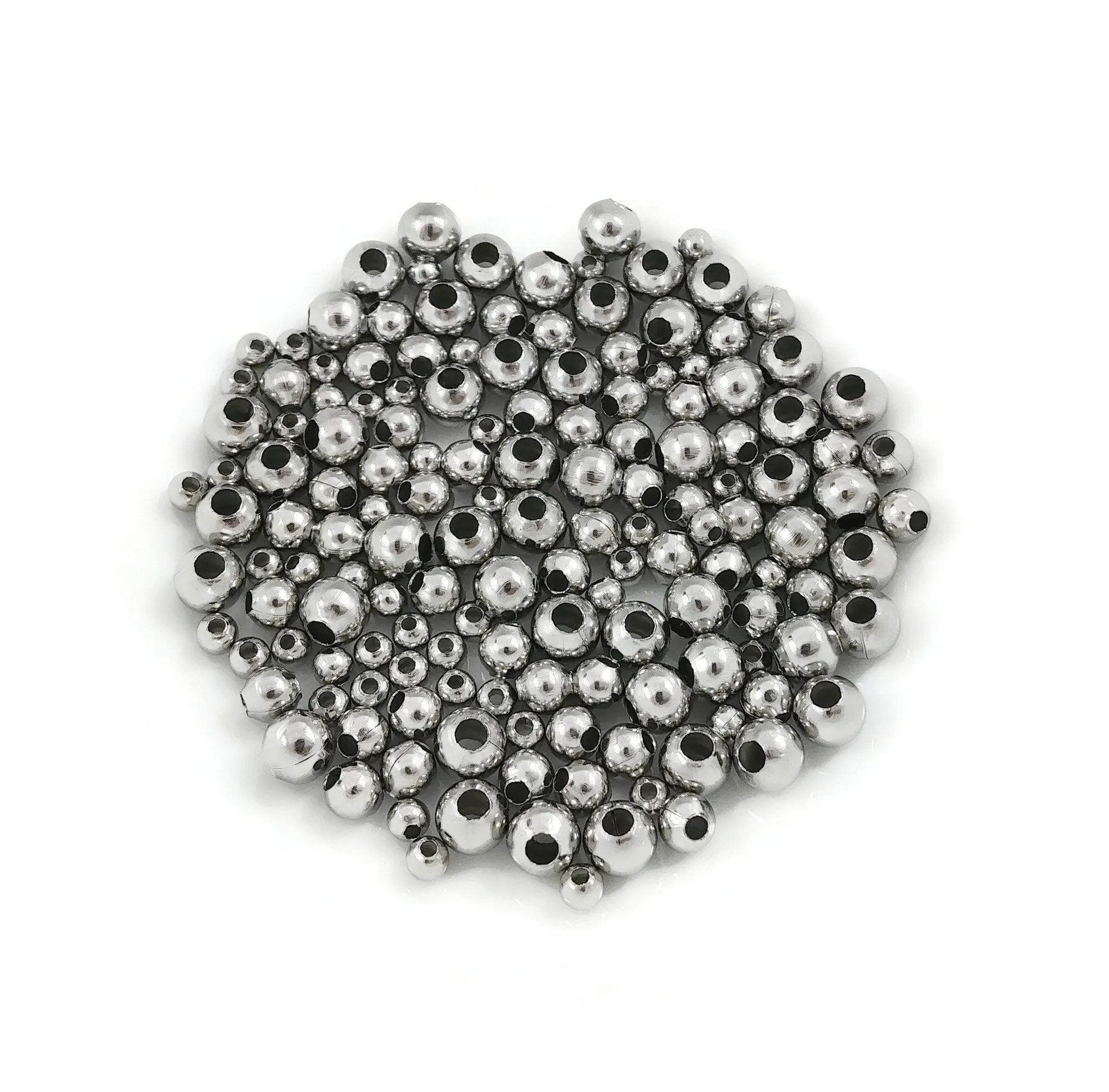 50 Round stainless steel spacer beads - 5 sizes available