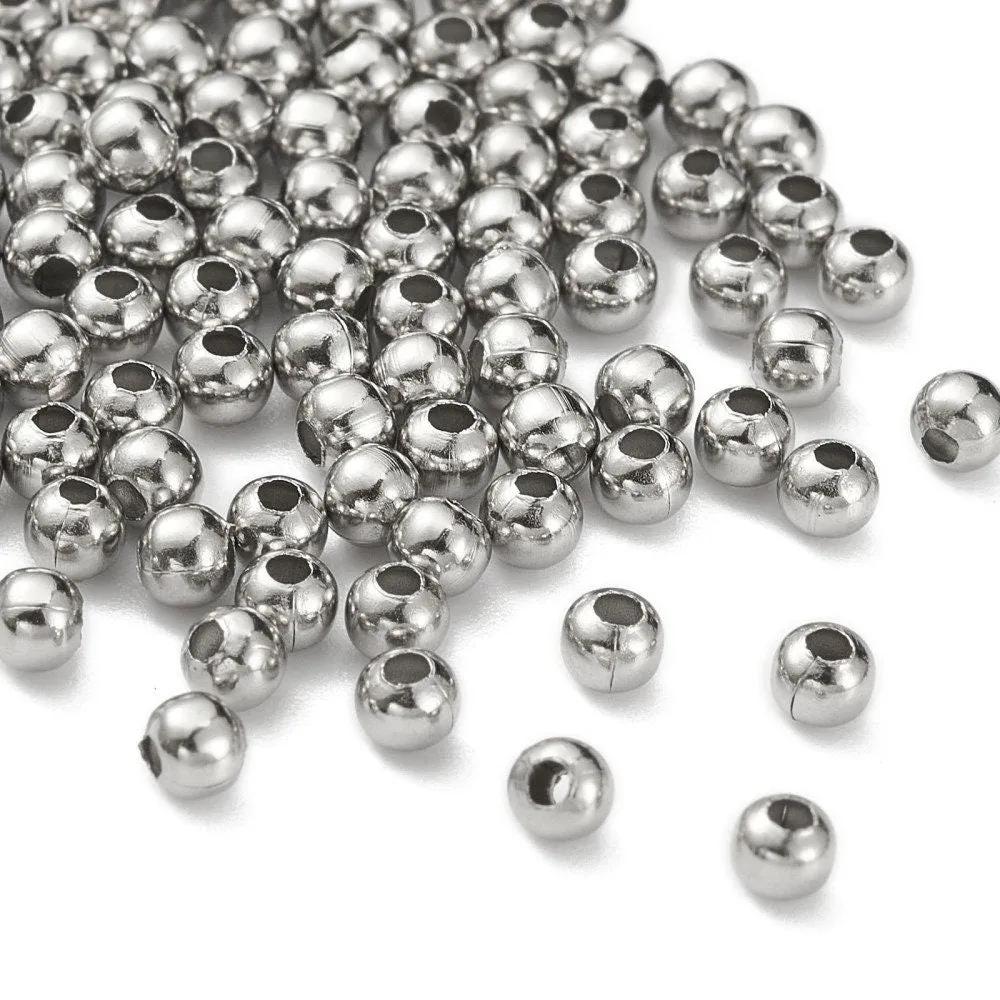 50 Round stainless steel spacer beads - 5 sizes available