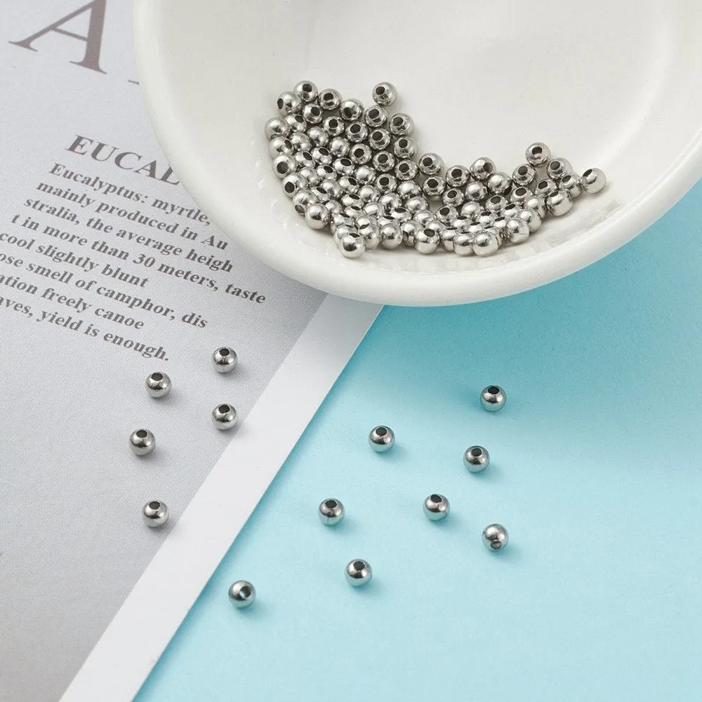 50 Round stainless steel spacer beads - 5 sizes available