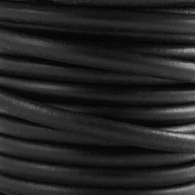 6mm Black Round Portuguese Leather Cord with Hole by the Inch