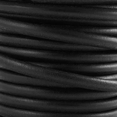 6mm Black Round Portuguese Leather Cord with Hole by the Inch