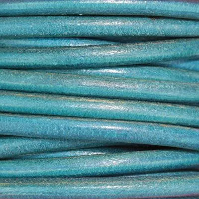 6mm Teal Round Portuguese Leather Cord with Hole by the Inch