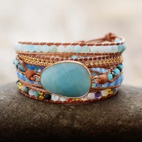 Amazonite Charm Beads & Rhinestones Wrap Bracelet
