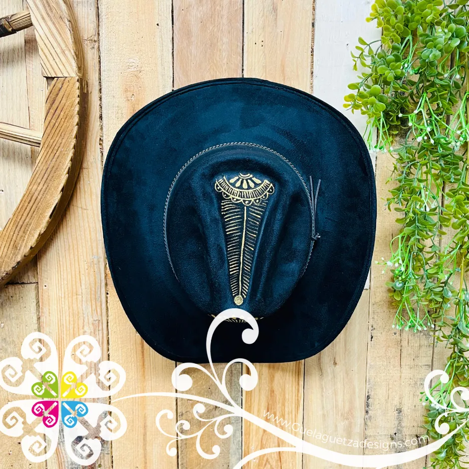 Black Mitla Cowboy Velvet Hat - Hand Painted Hat