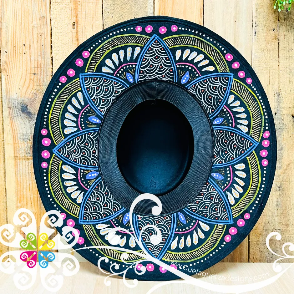 Black Oval Mitla Velvet Hat - Hand Painted Hat