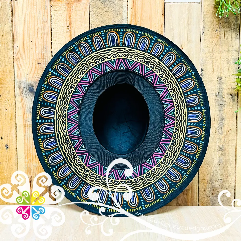 Black Oval Mitla Velvet Hat - Hand Painted Hat