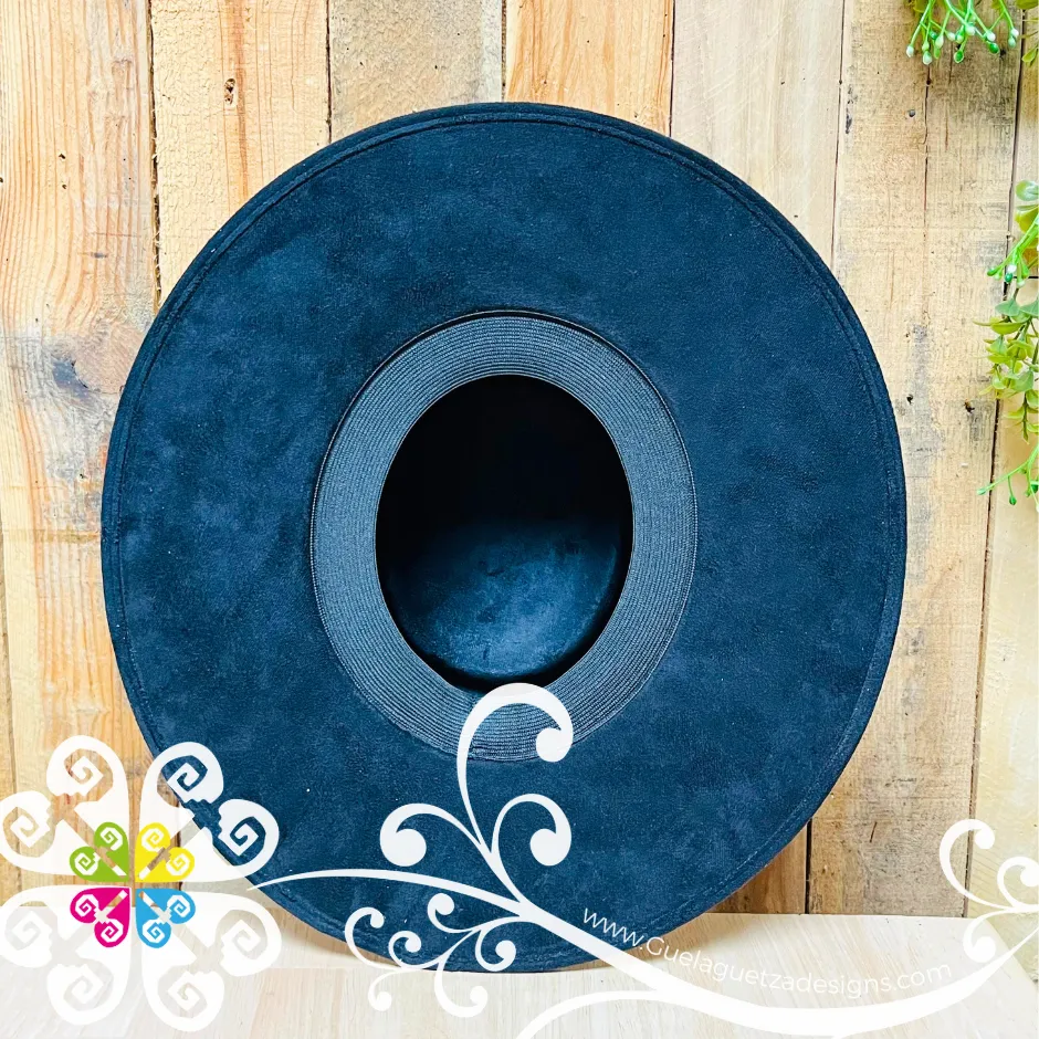 Black Oval Mitla Velvet Hat - Hand Painted Hat