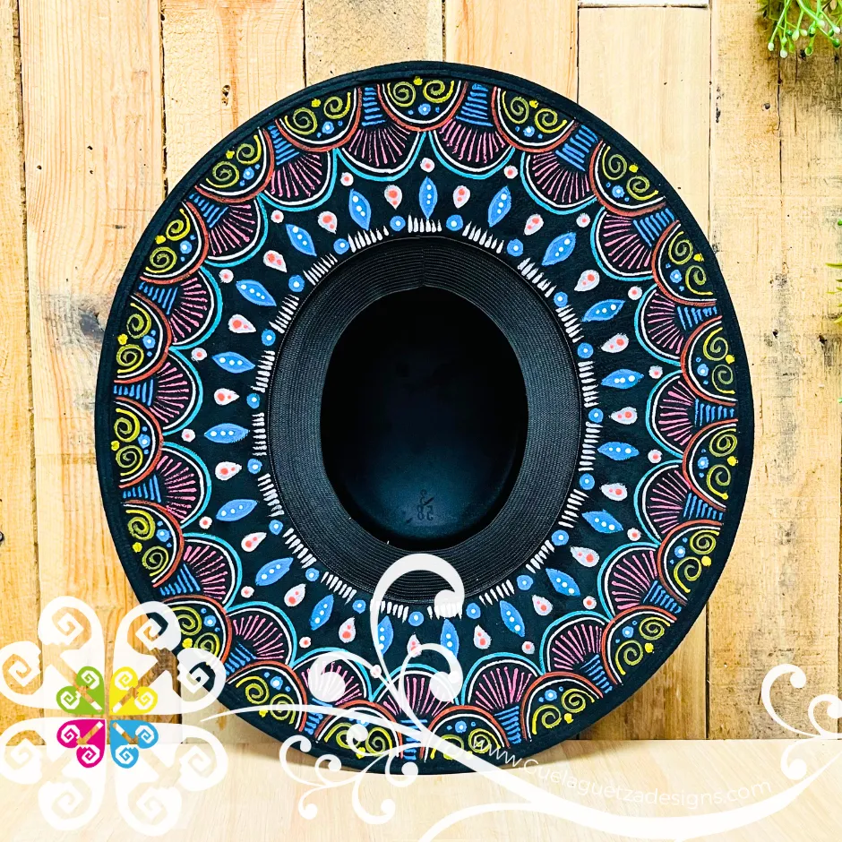 Black Oval Mitla Velvet Hat - Hand Painted Hat