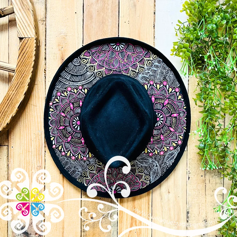 Black Rhombus Mitla Velvet Hat - Peek-a-Boo Hand Painted Hat