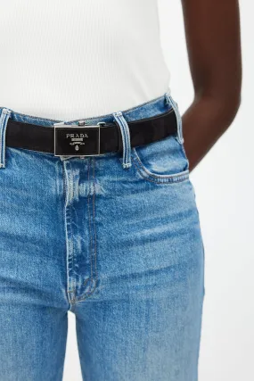 Black Suede Buckle Logo Belt