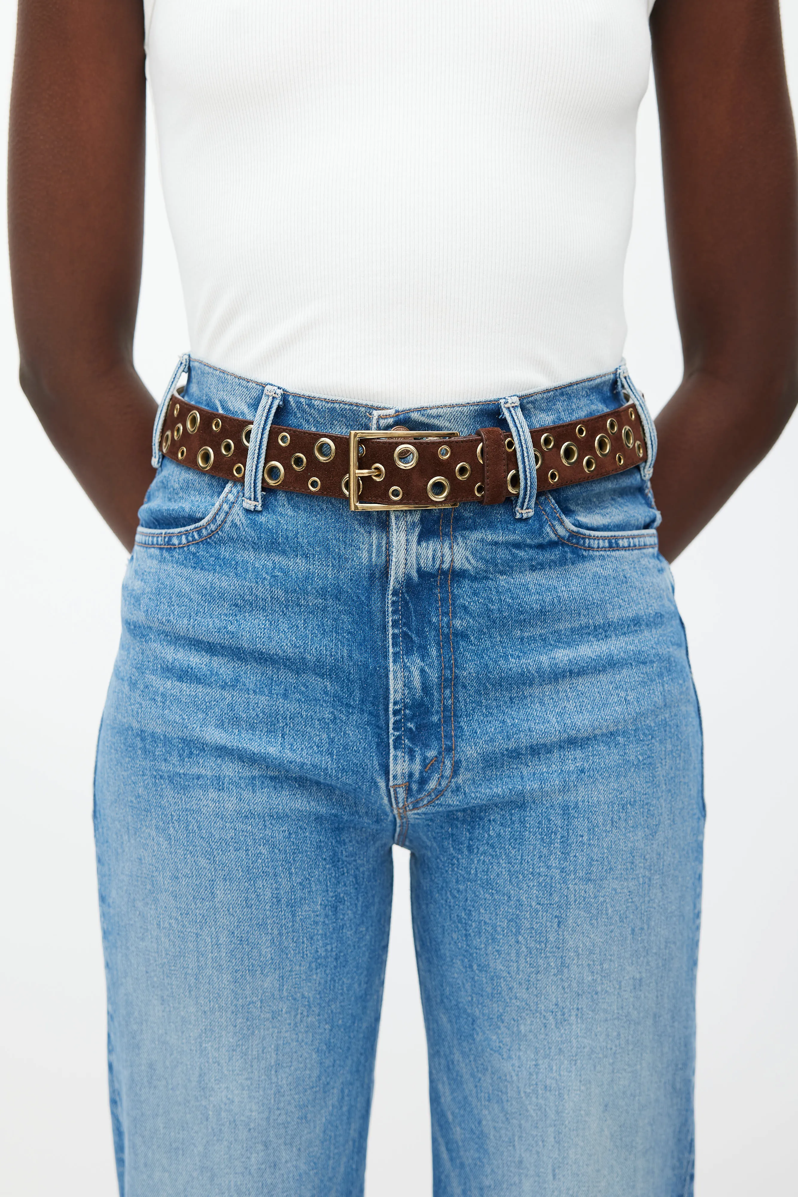 Brown & Gold Grommet Suede Belt
