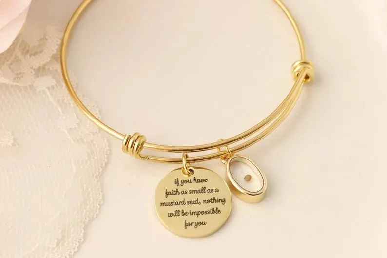 Christian Inspirational Stainless Steel Adjustable Bangle Bracelet