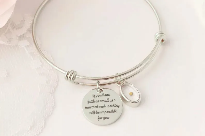 Christian Inspirational Stainless Steel Adjustable Bangle Bracelet