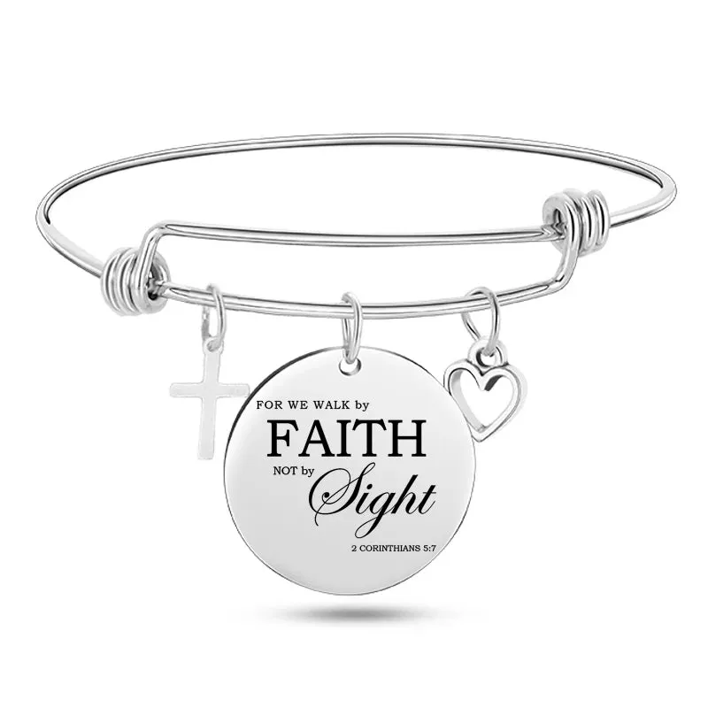 Christian Inspirational Stainless Steel Adjustable Bangle Bracelet