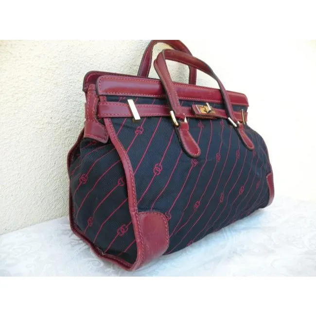 Gucci Anniversary Kelly Style Totesatchel Navyred Diagonal G Print Canvas And Leather Satchel
