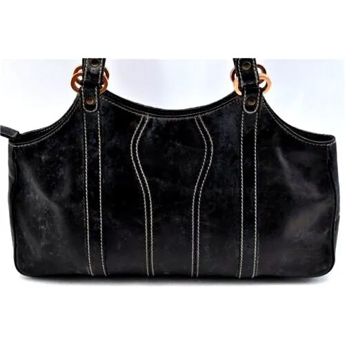 GUCCI black leather satchel w tonal stitching & rose gold accents
