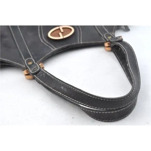 GUCCI black leather satchel w tonal stitching & rose gold accents