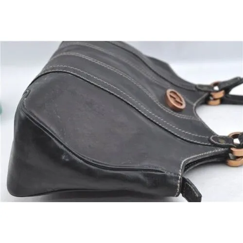 GUCCI black leather satchel w tonal stitching & rose gold accents