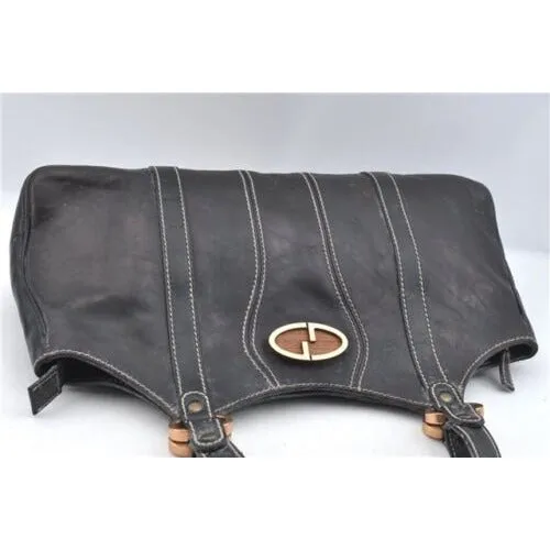 GUCCI black leather satchel w tonal stitching & rose gold accents