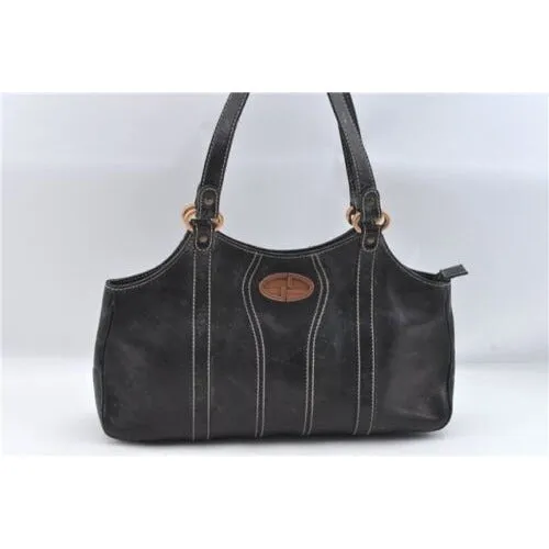 GUCCI black leather satchel w tonal stitching & rose gold accents