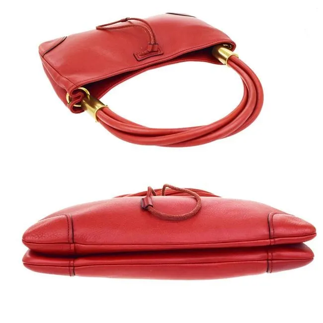 Gucci Vintage Pursesdesigner Purses Red Leather With Bold Gold Accents Satchel