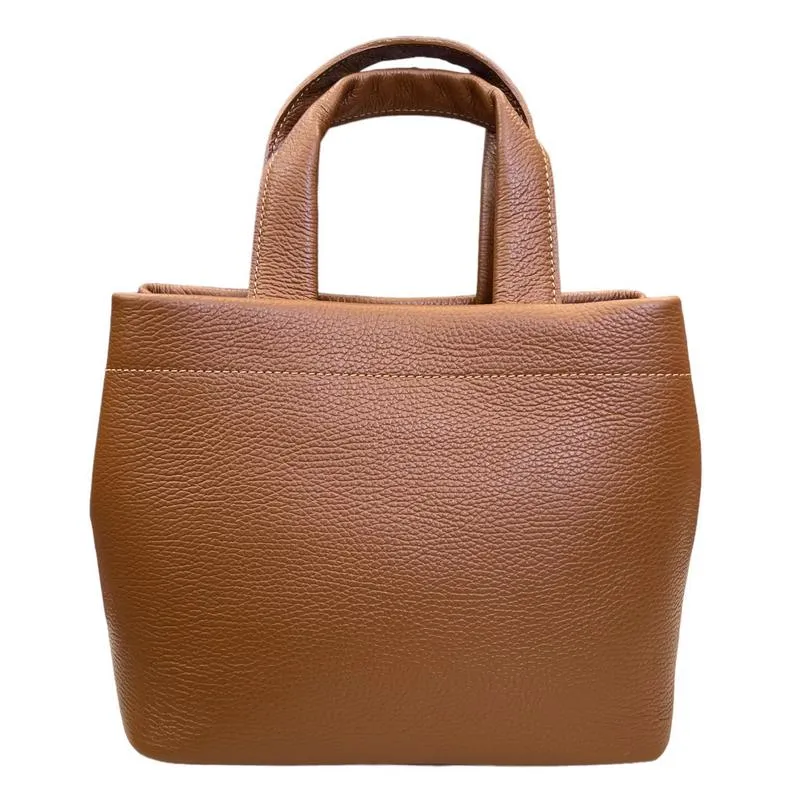 Italian Leather Mini Tote Bag in Dark Tan