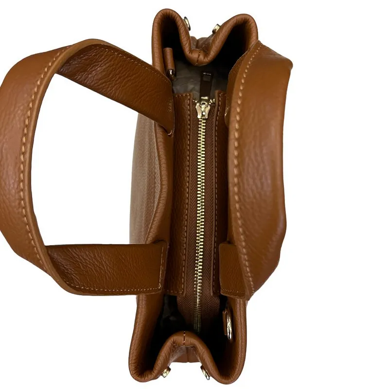 Italian Leather Mini Tote Bag in Dark Tan