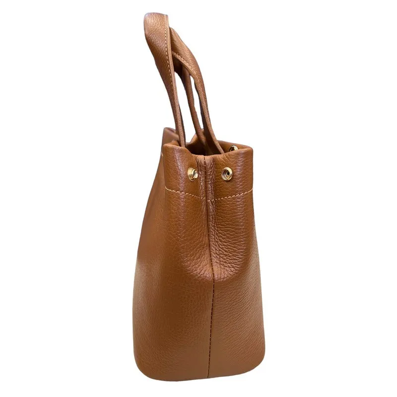 Italian Leather Mini Tote Bag in Dark Tan