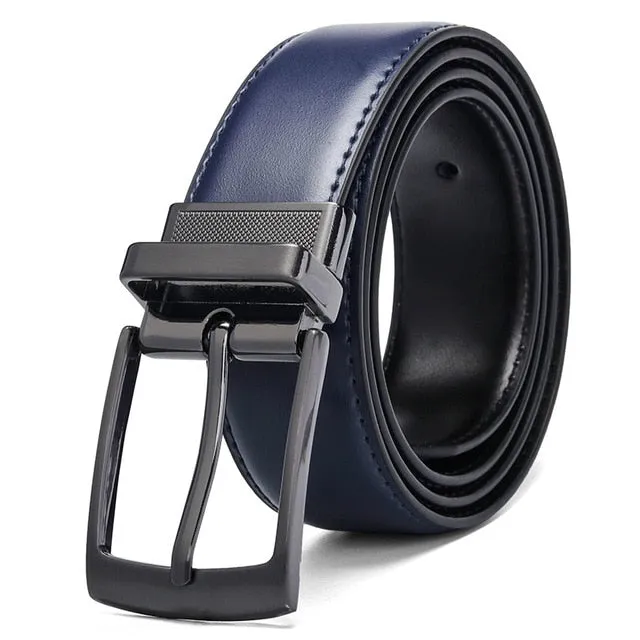 Luxury Fashion Male Reversible Leather Belt Men Business Trouser Belt Genuine Men Leather Belts For Jeans Blue Dark Brown Black