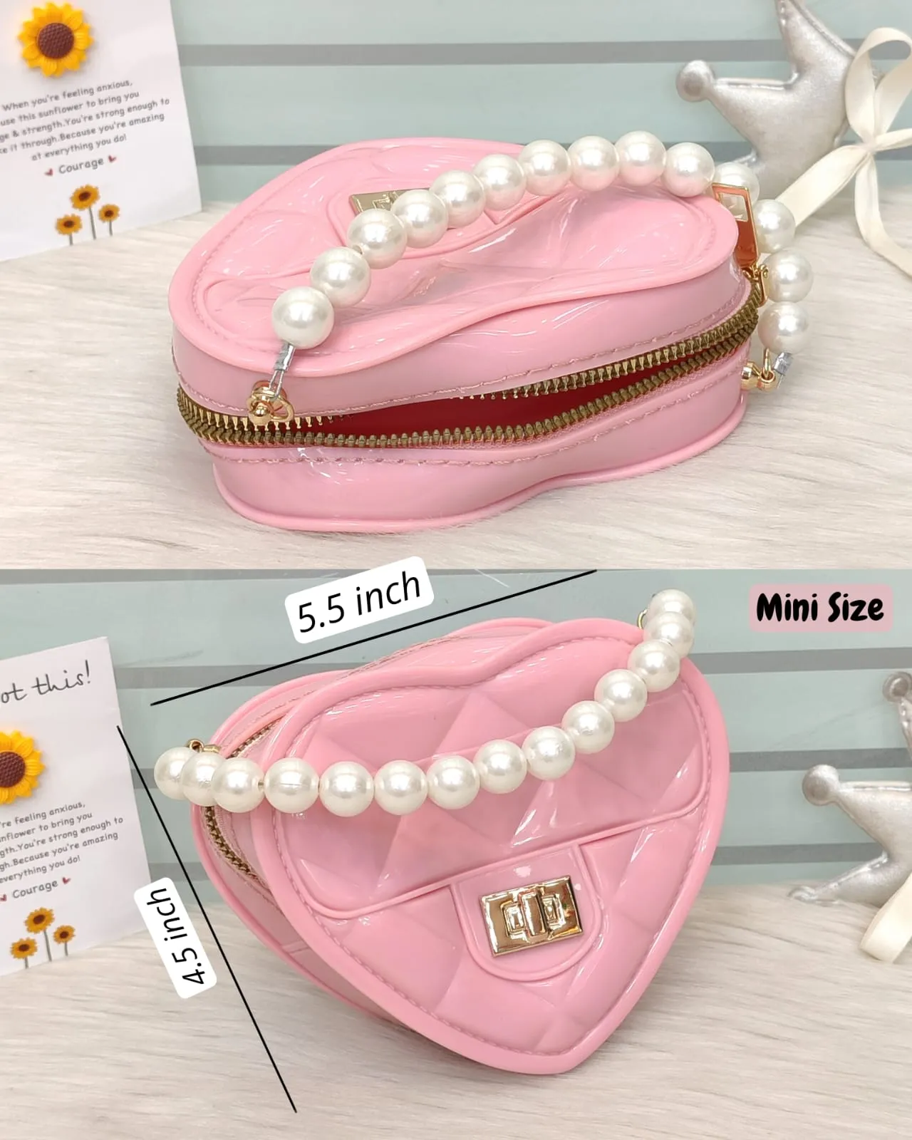 Pearl Handle Heart Fiber Bag