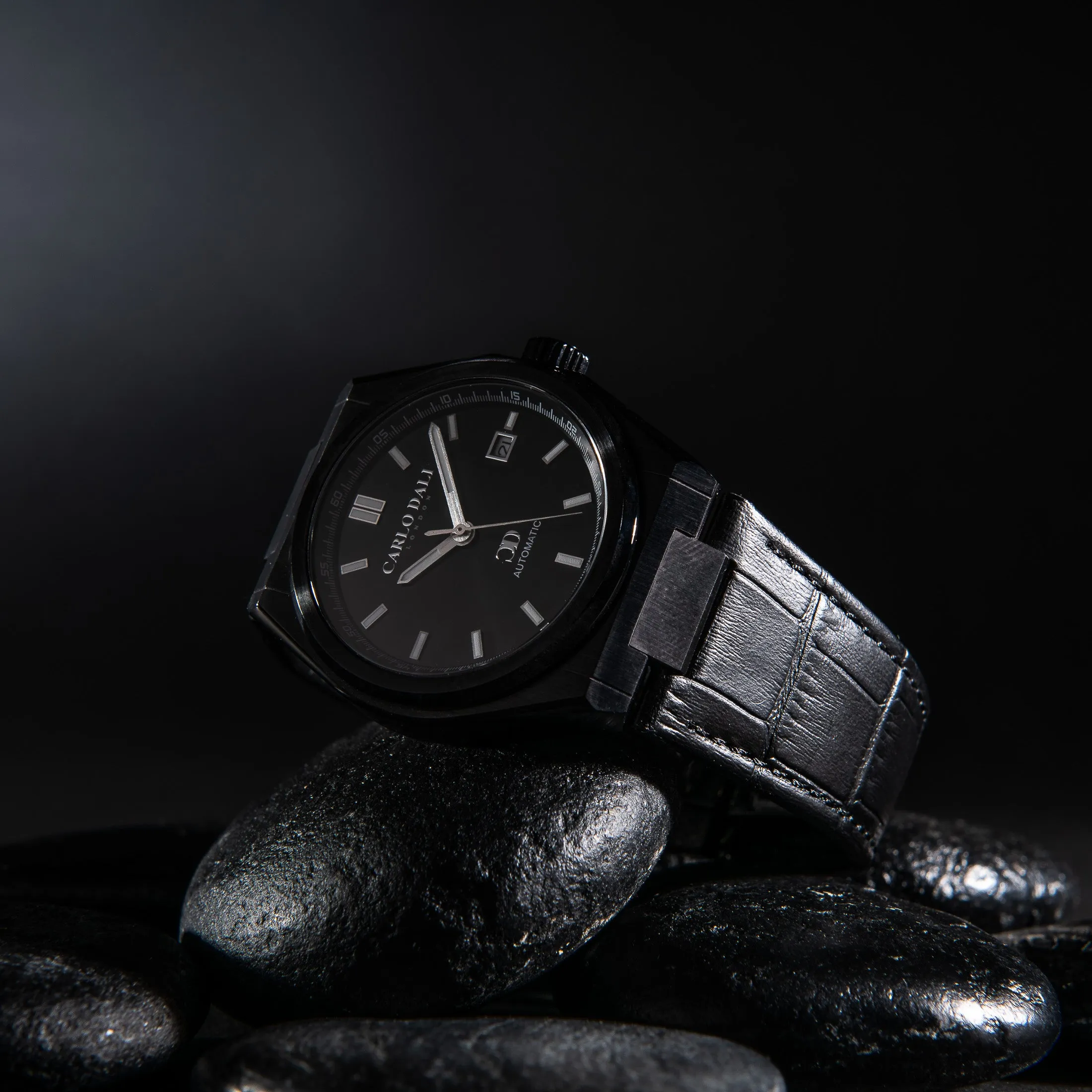 "1888 automatic" TOTAL BLACK LEATHER WATCH