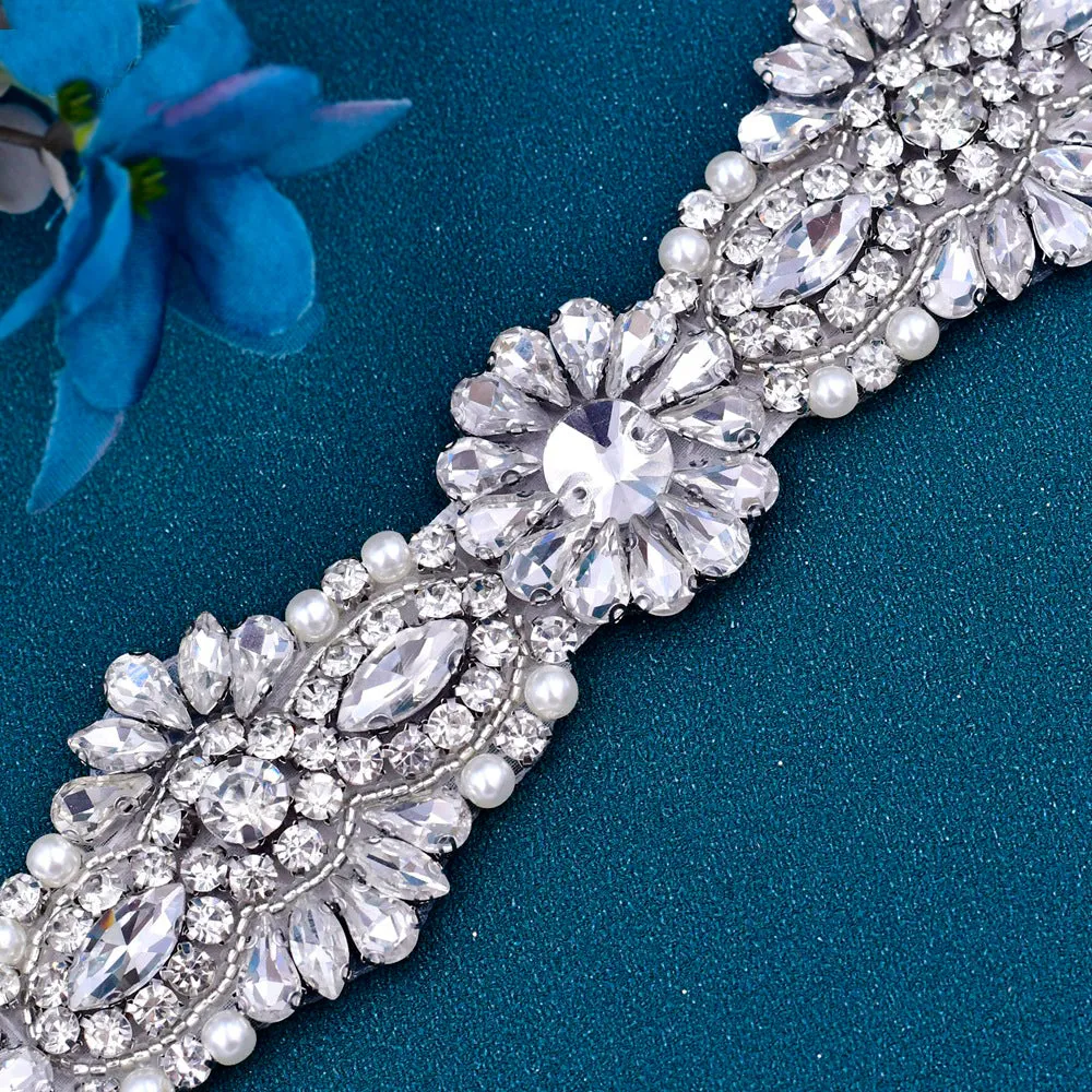 Silver rhinestone pearls Decor Bridal Belt
