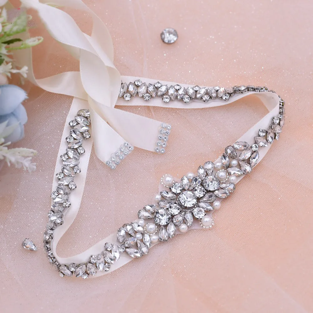 Silver rhinestones belt bridal wedding dress sash