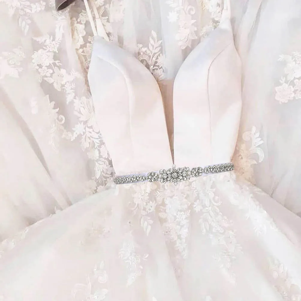 Silver rhinestones belt bridal wedding dress sash