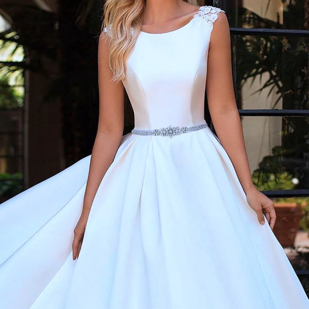 Silver rhinestones belt bridal wedding dress sash