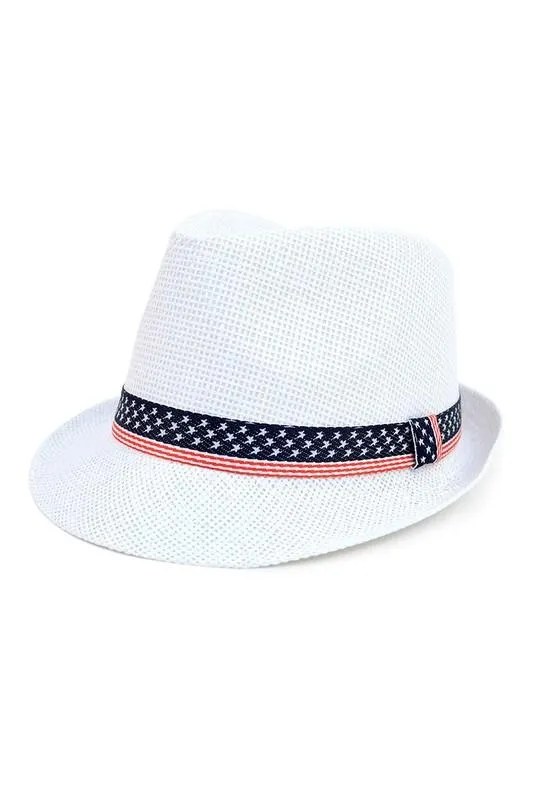 White Ft American Flag Trilby Fedora Hat