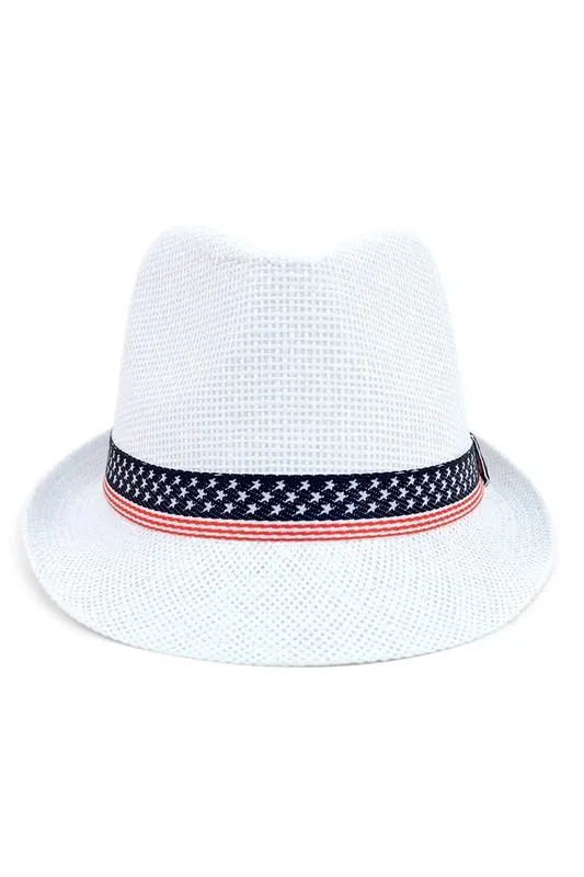White Ft American Flag Trilby Fedora Hat